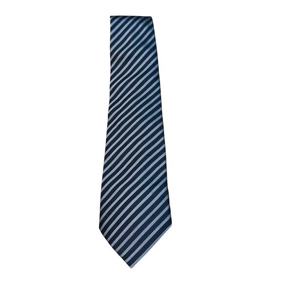 Giorgio Armani Men's Black & Gray Striped 100% Silk Tie - Picture 1 of 5